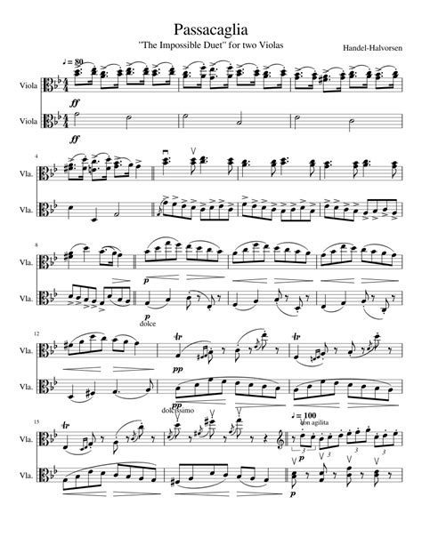 Handel Halvorsen Passacaglia Sheet Music For Viola String Duet