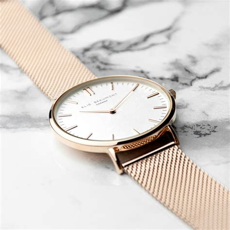 Personalised Womens Rose Gold Mesh Strap Watch With White Dial