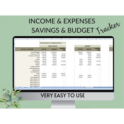 Budgeting Spreadsheet Income Expense Budget Savings Tracker