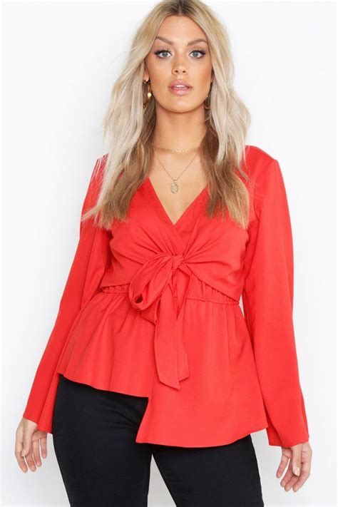 Plus Twist Front Blouse Boohoo Plus Size Outfits Twist Front Red Blouses