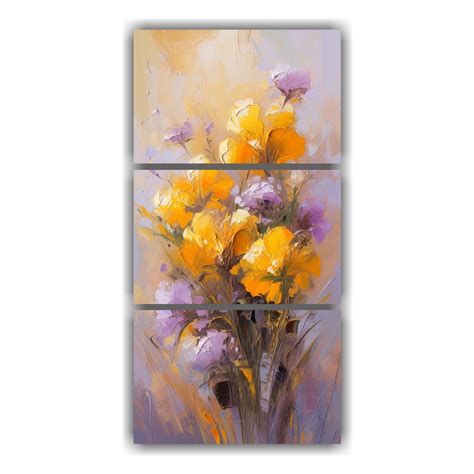 Cuadro De Flores Amarillas Y Moradas En Lienzo Decocuadros