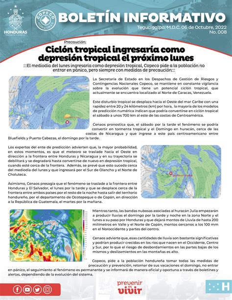 Copeco Honduras on Twitter Boletín Informativo No 008 2022 Ciclón