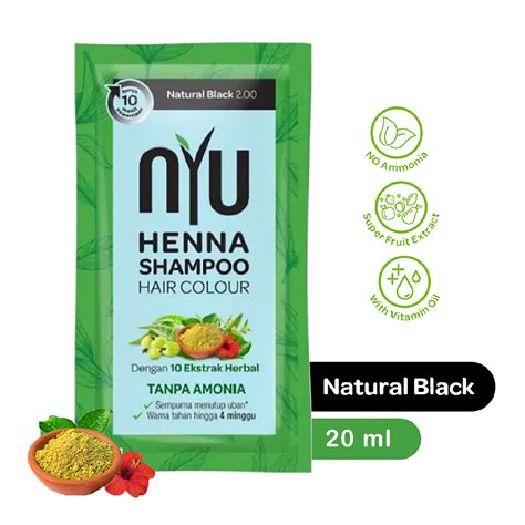 Nyu Henna Shampoo Hair Colour Natural Black Sampo Pewarna Rambut