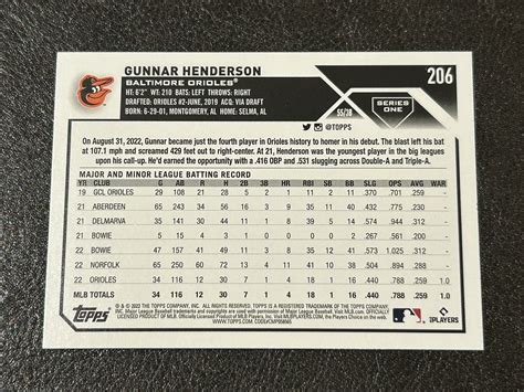 Mavin Gunnar Henderson 2023 Topps Series 1 206 Base Rookie Card Rc