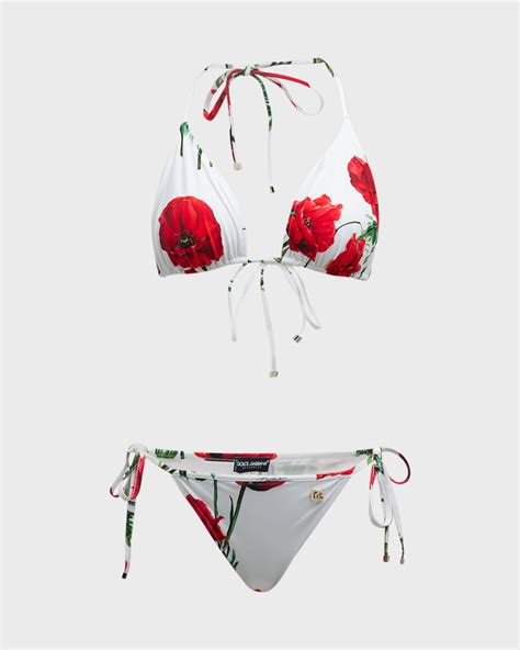 Dolce Gabbana Poppies Two Piece Triangle Bikini Set Neiman Marcus