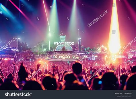 Crowd People Music Festival Spectacular Night Stock Illustration ...