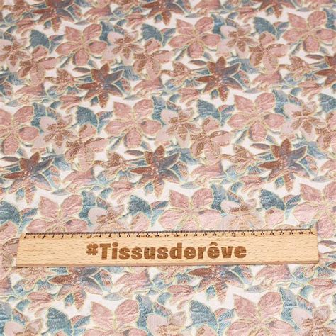 Tissu Brocard Fleur Rose Nacre Turquoise Vendu Au M Tre