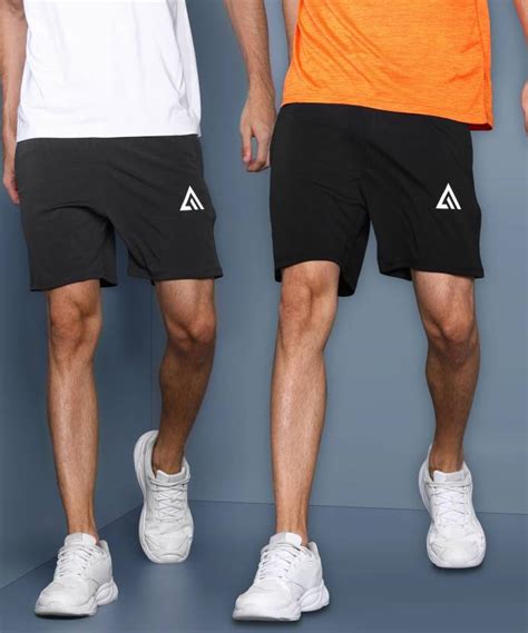 Adrenex Solid Men Black Dark Grey Basic Shorts Beach Shorts Baggy