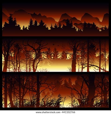 Wildfire Background Burning Forest Vector Horizontal Stock Vector ...