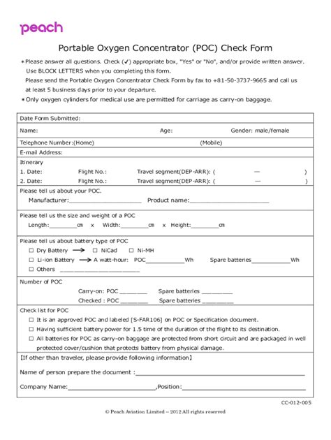 Fillable Online Portable Oxygen Concentrator Poc Check Form Fax Email