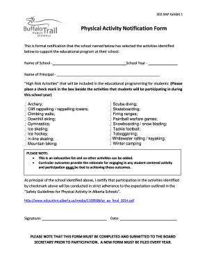 Fillable Online Physical Activity Notification Form Btps Ca Fax Email