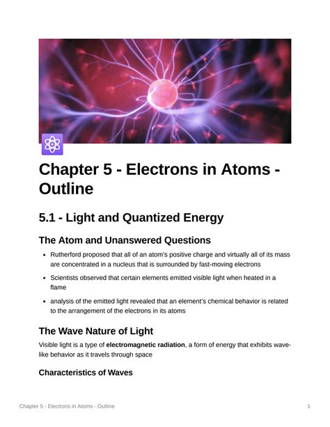 Chemistry Chapter 5 Electrons In Atoms Study Guide Answers