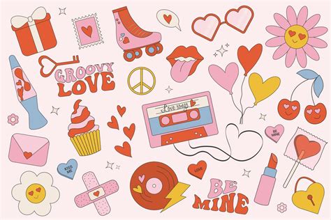 Trendy Groovy Valentines Day Sticker Set Retro Valentines Day S S