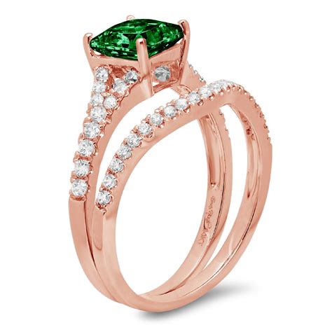 Clara Pucci 18k Rose Gold Princess Cut 1ct Simulated Emerald Engagement