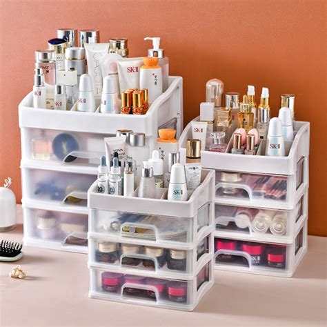 Big Plastic Makeup Drawer Organizer With Drawer 3 Tier Layer High