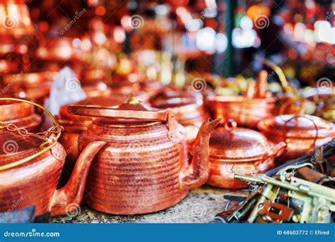 Vintage Copper Tea Kettles at Market in Lijiang, China Stock Photo ...