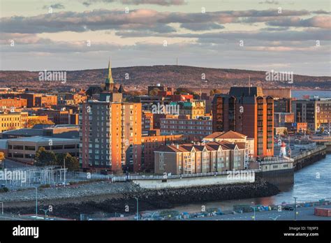 Canada, New Brunswick, Saint John, skyline from Saint John Harbour ...