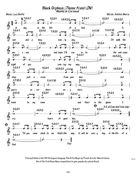 Manhã De Carnaval Black Orpheu Luís Bonfá Sheet Music For Piano