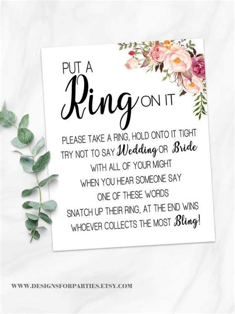 Put A Ring On It Bridal Shower Game Don T Say Bride Or Wedding Game