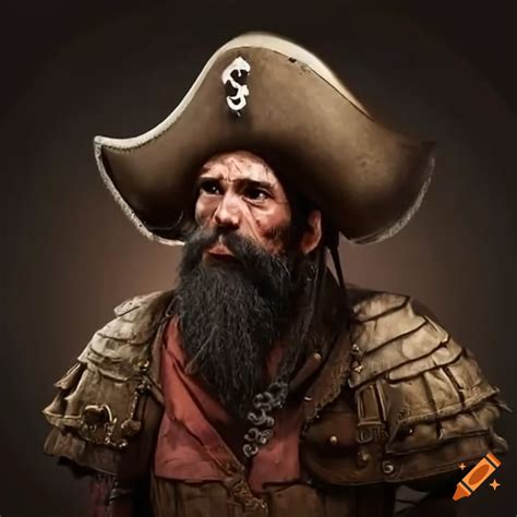 Illustration Of A Bearded Spanish Person In Golden Armor And Pirate Hat