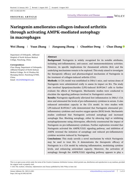 Pdf Naringenin Ameliorates Collageninduced Arthritis Through