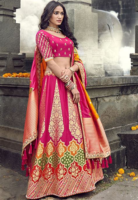 Pink Banarasi Silk Traditional Lehenga Choli 3703