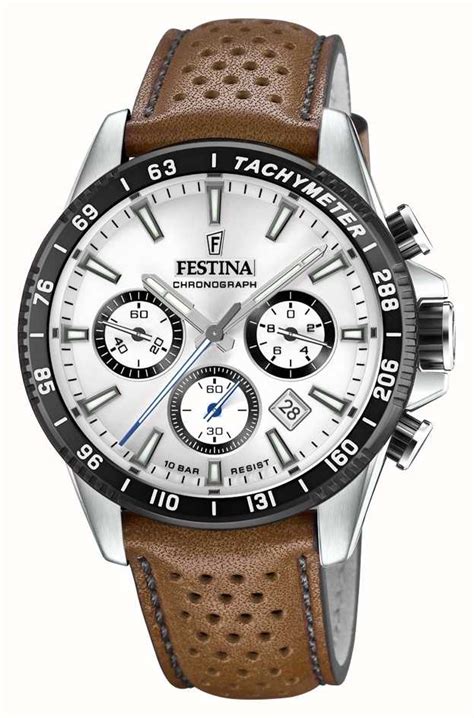 Festina Rel Gio Masculino Pulseira De Couro Marrom Cron Grafo