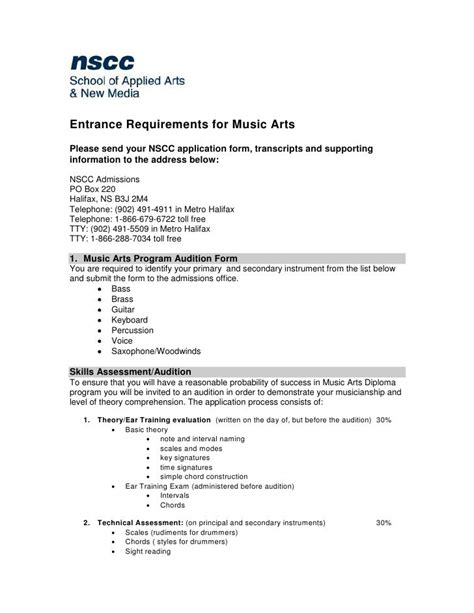 Music Arts Entrance Requirements