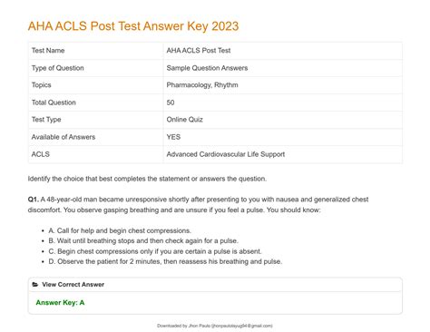 SOLUTION Aha Acls Post Test Answer Key 2023 Studypool