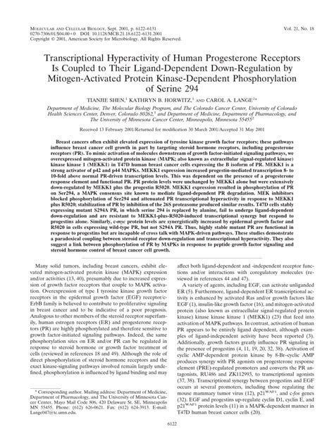 Pdf Transcriptional Hyperactivity Of Human Progesterone Receptors Is Coupled To Their Ligand