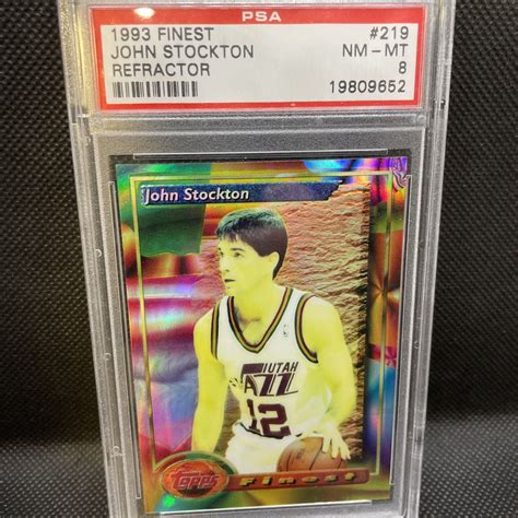 1993 94 Topps Finest Refractor John Stockton 219 PSA 8 Utah Jazz EBay