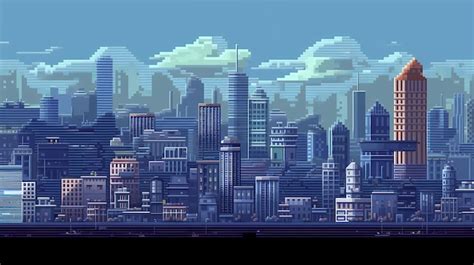 Premium Photo A Pixel Art Cityscape With A Cityscape In The Background