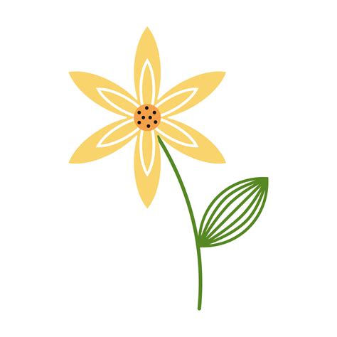 Cute Yellow Flower With Orange Center Vector Botanical Clipart