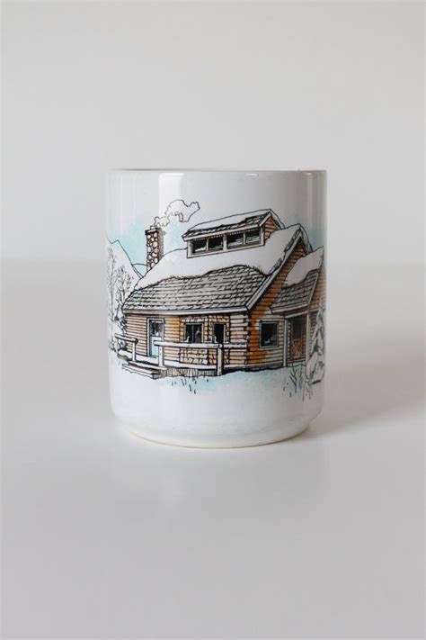 Vintage Ceramic Mug Snowy Cabin Vintage Ceramic Ceramic Mug Mugs