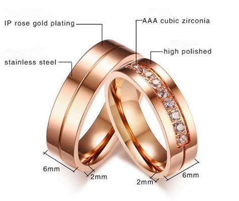 Rose Gold Couples Rings Set Stainless Steel Lover Matching | Etsy