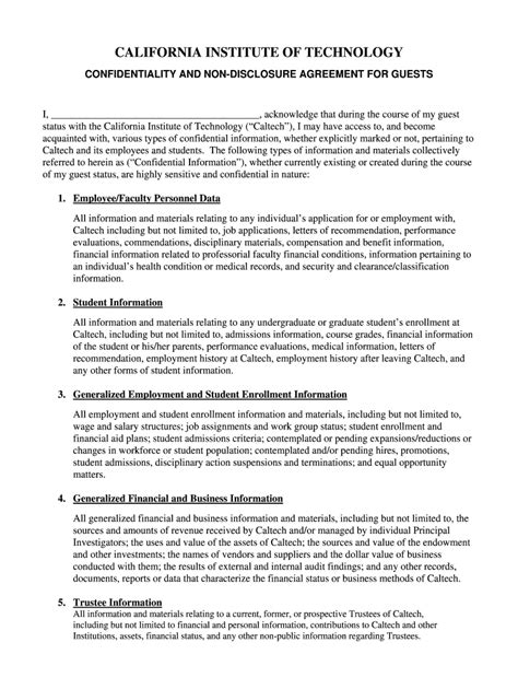 Fillable Online Hr Caltech Confidentiality And Nondisclosure Agreement