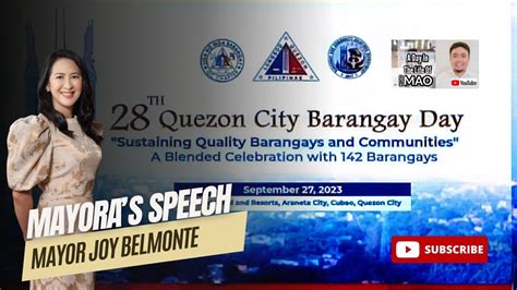 28TH BARANGAY DAY AND AWARDING CEREMONIES MAYORA S SPEECH Barangay