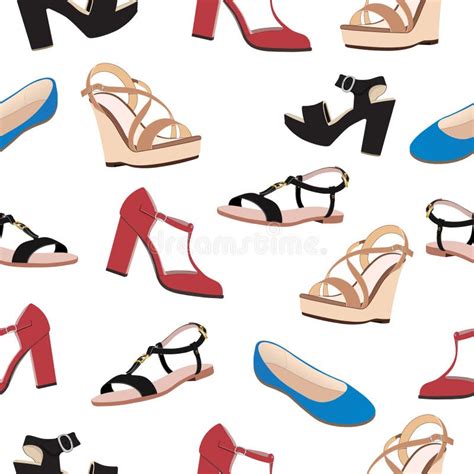 Zapatos Fijados De Iconos Planos Del Vector Sandalias Multicoloras De