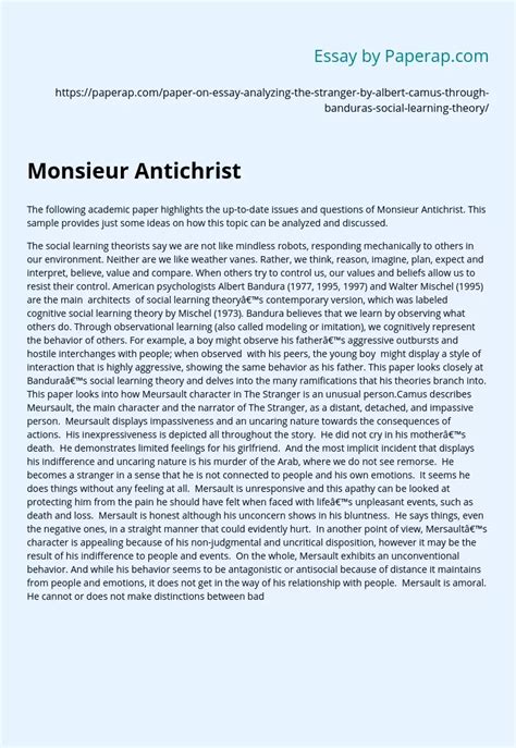 Monsieur Antichrist Free Essay Example