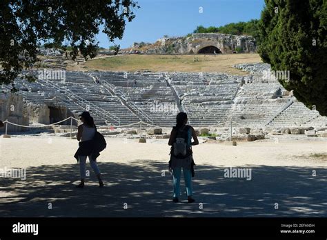 Europe Italy Sicily Greek Theatre View Of The Auditorium Of The