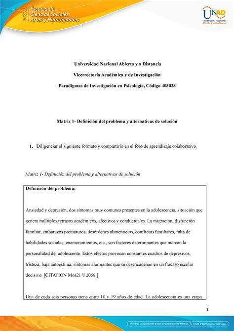 Anexo 1 Matriz 1 Definición Del Problema Y Alternativas De Solución