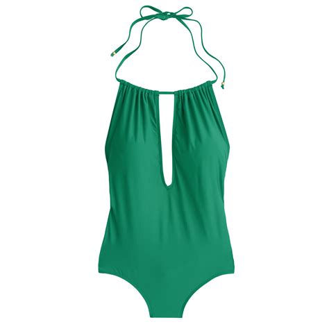 Lyst J Crew Gathered Halter One Piece Swimsuit In Green