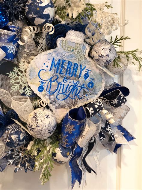 Stunning Blue Christmas Wreath For Your Front Door Holiday Etsy