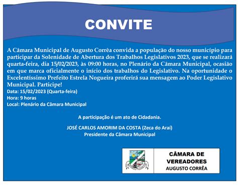 Convite Solenidade De Abertura Dos Trabalhos Legislativos Em