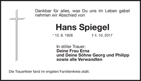 Traueranzeigen Von Hans Spiegel Trauer Nn De