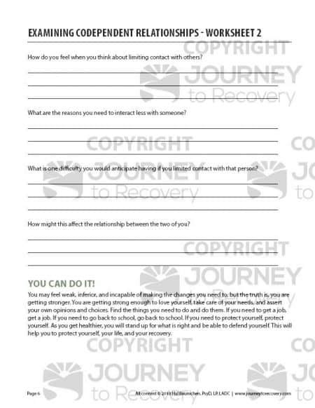 Examining Codependent Relationships Worksheet 2 Cod Journey To