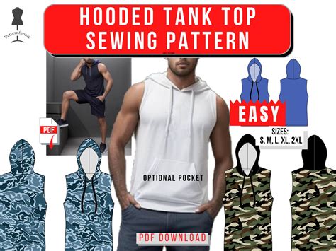 mens hooded tank top sewing pattern sport boho  pattern etsy
