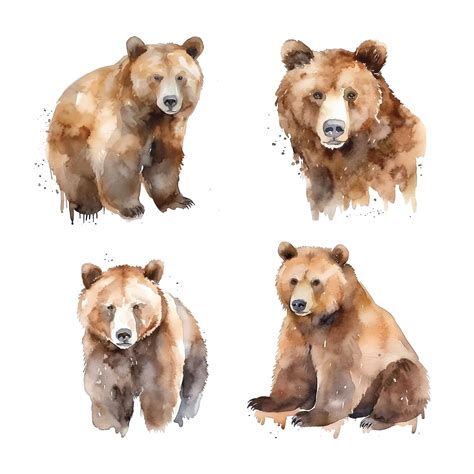 Premium Vector | Bear watercolor paint collection