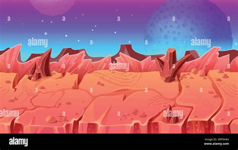 Vector Seamless Mars Fantástico Paisaje Fondo Horizontal Del Juego De Desplazamiento De Dibujos