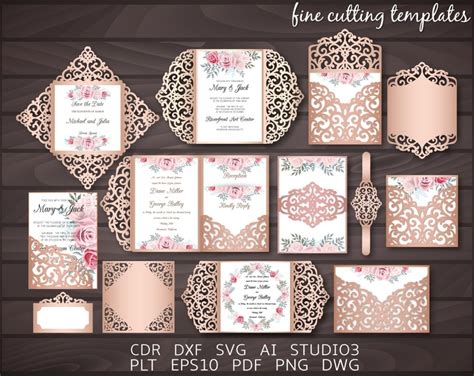 Laser Cut Wedding Invitation Svg Template Set 5x7 And 57x57 Etsy